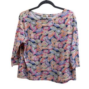 Talbots Petites XL Short Sleeve Seashell Marine Print Blouse / #26417